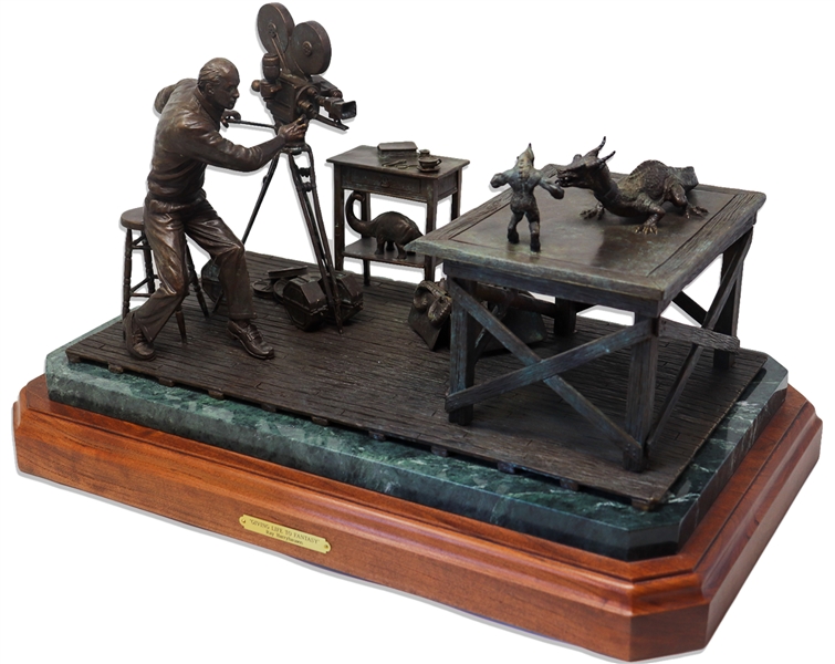 Ray Harryhausen Original Bronze Sculpture -- One of 12 in His Limited Edition Self-Portrait Entitled Giving Life to Fantasy